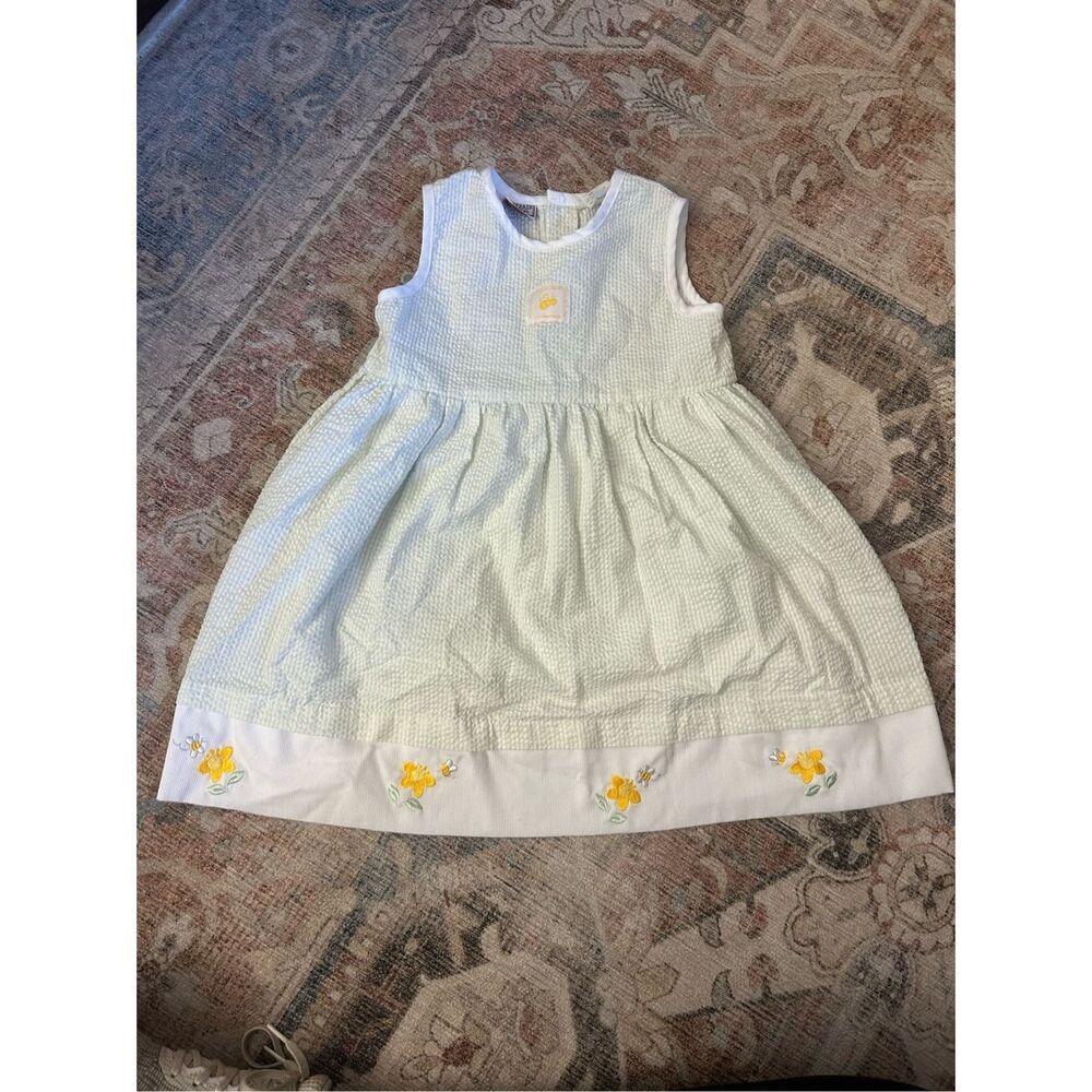 Mayfair Kids Yellow Bee and Floral Green Checkered Dress, Sz 2T